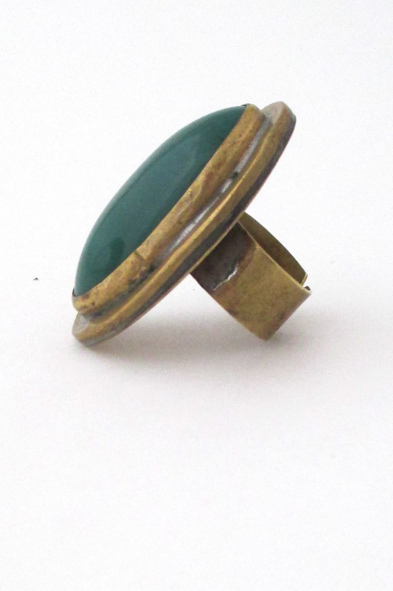 Rafael Alafandary Canada large vintage brass & glass oval green ring