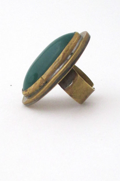 Rafael Alafandary Canada large vintage brass & glass oval green ring