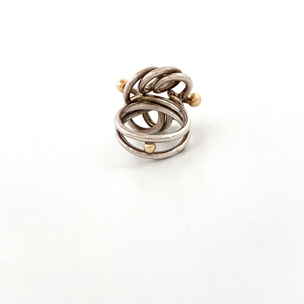 vintage silver & 14k gold swirls ring ~ postmodern design