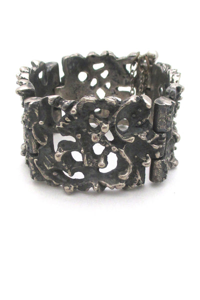 Robert Larin Canada wide pierced pewter panel link bracelet