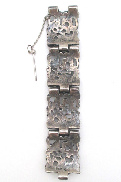 Robert Larin Canada wide pierced pewter panel link bracelet