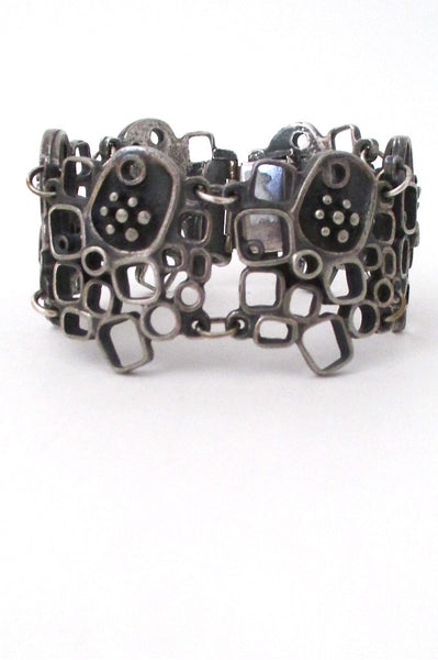 Guy Vidal Canada vintage brutalist pewter large windows & pods link bracelet