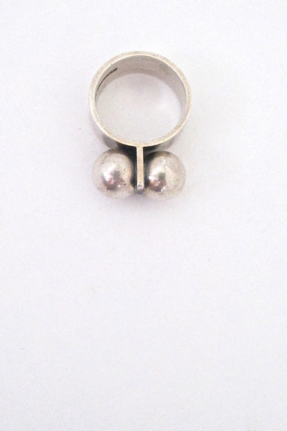 profile Elis Kauppi Kupittaan Kulta Finland vintage silver twin spheres Modernist ring 