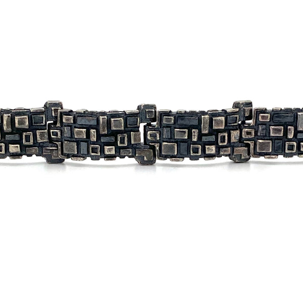 detail Robert Larin Canada vintage brutalist pewter cubes panel link bracelet