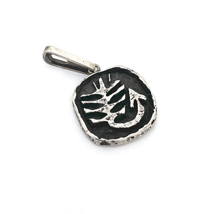 detail Walter Schluep Canada vintage heavy silver Scorpio scorpion shadow box pendant Modernist jewelry design
