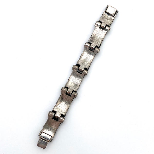 Robert Larin Canada brutalist pewter 'cubes' panel link bracelet