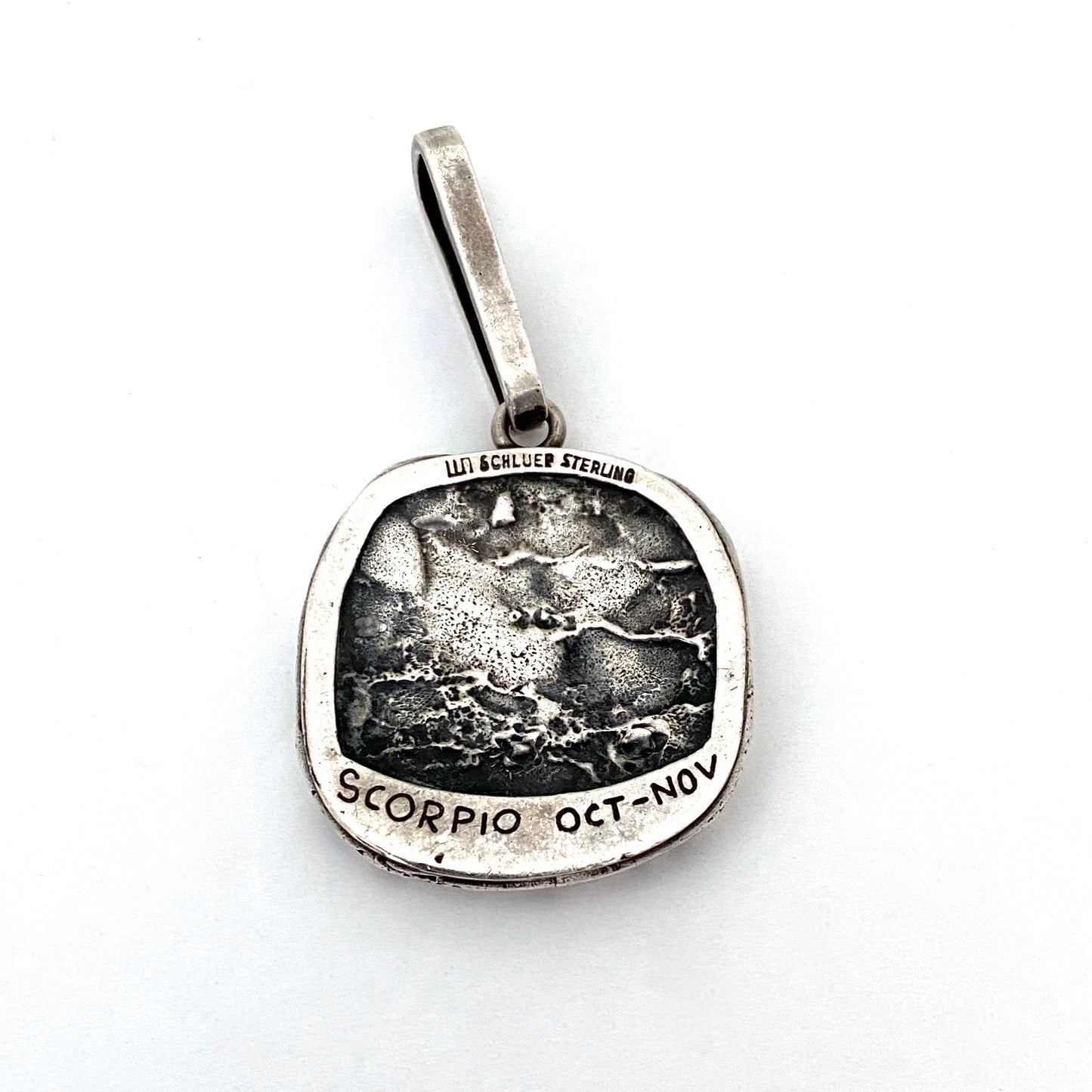 Walter Schluep heavy brutalist silver shadowbox scorpion pendant ~ signed