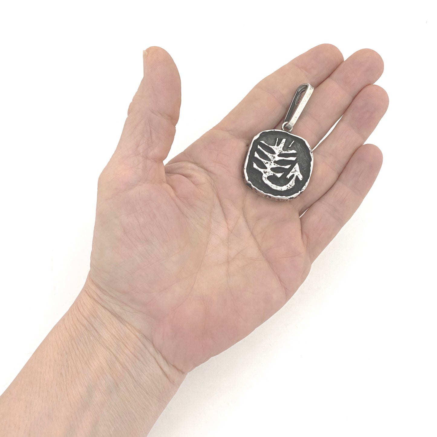 Walter Schluep heavy brutalist silver shadowbox scorpion pendant ~ signed