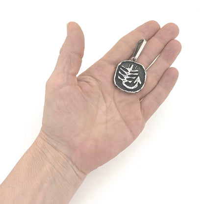 Walter Schluep heavy brutalist silver shadowbox scorpion pendant ~ signed