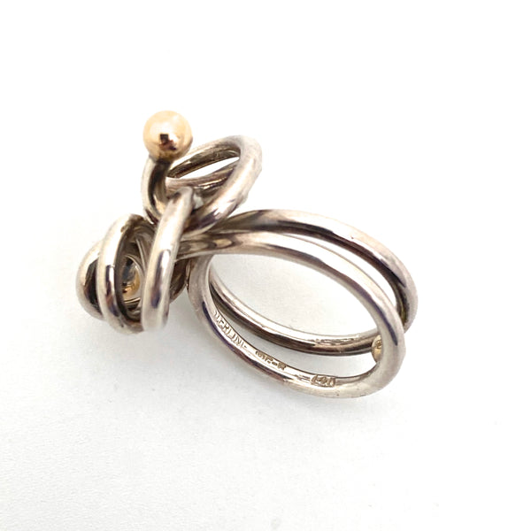 vintage silver & 14k gold swirls ring ~ postmodern design