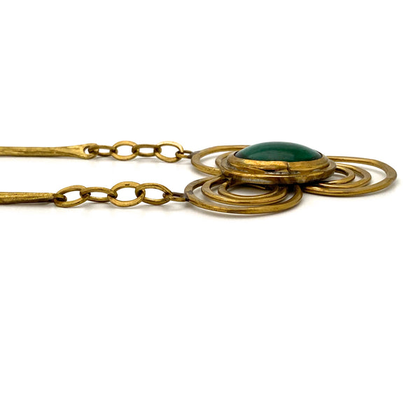 profile Rafael Alfandary Canada vintage brass clear green glass trefoil necklace