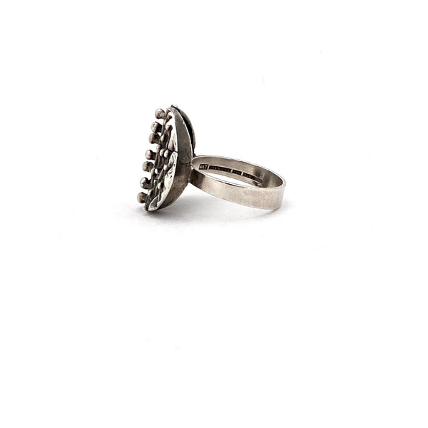 profile Alpo Tammi Tammen Koru Finland vintage brutalist silver large ring Scandinavian Modern jewelry design