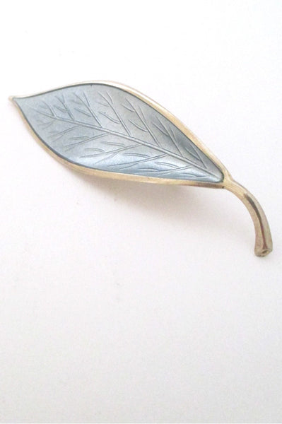 David-Andersen Norway vintage silver & enamel grey leaf brooch by Willy Winnaess