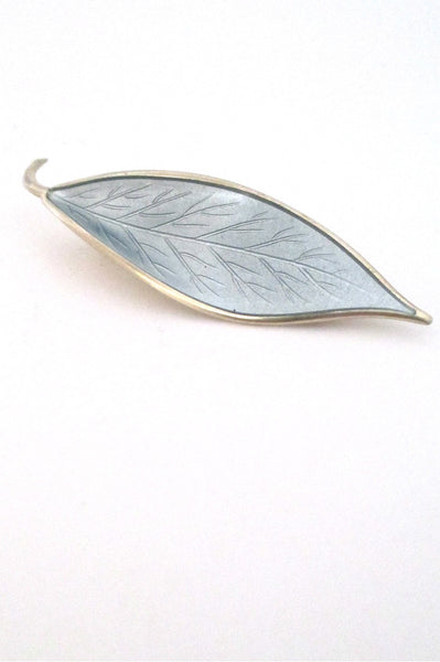 David-Andersen Norway vintage silver & enamel grey leaf brooch by Willy Winnaess