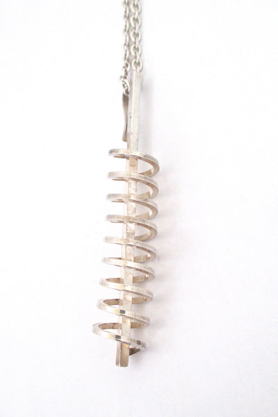 detail Henning Ulrichsen Denmark vintage silver long spiral pendant necklace Scandinavian Modernist design