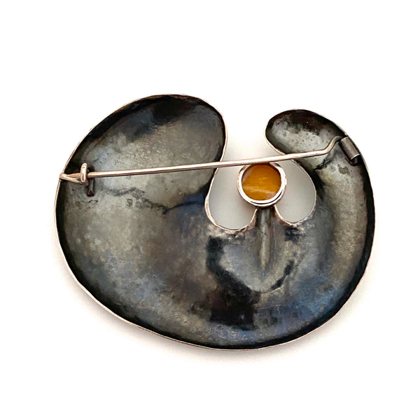 ORNO Poland extra large vintage silver & amber brooch