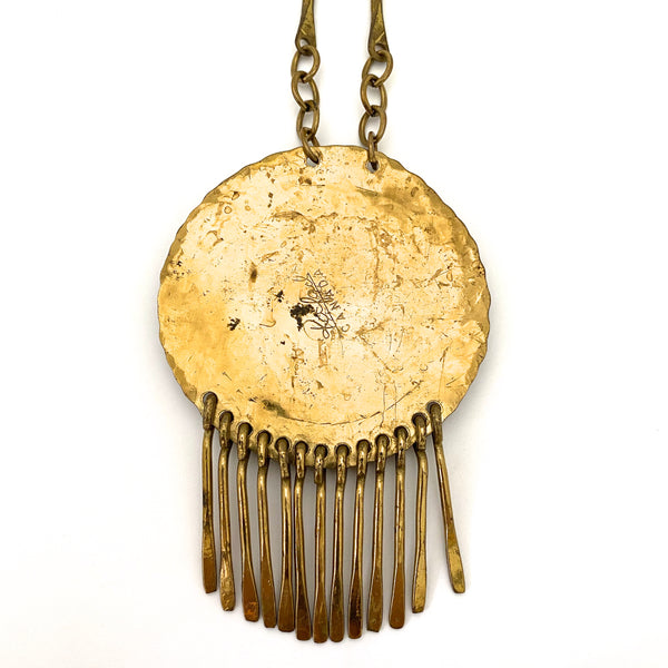 Rafael Canada extra large round brass fringe necklace ~ lemon yellow