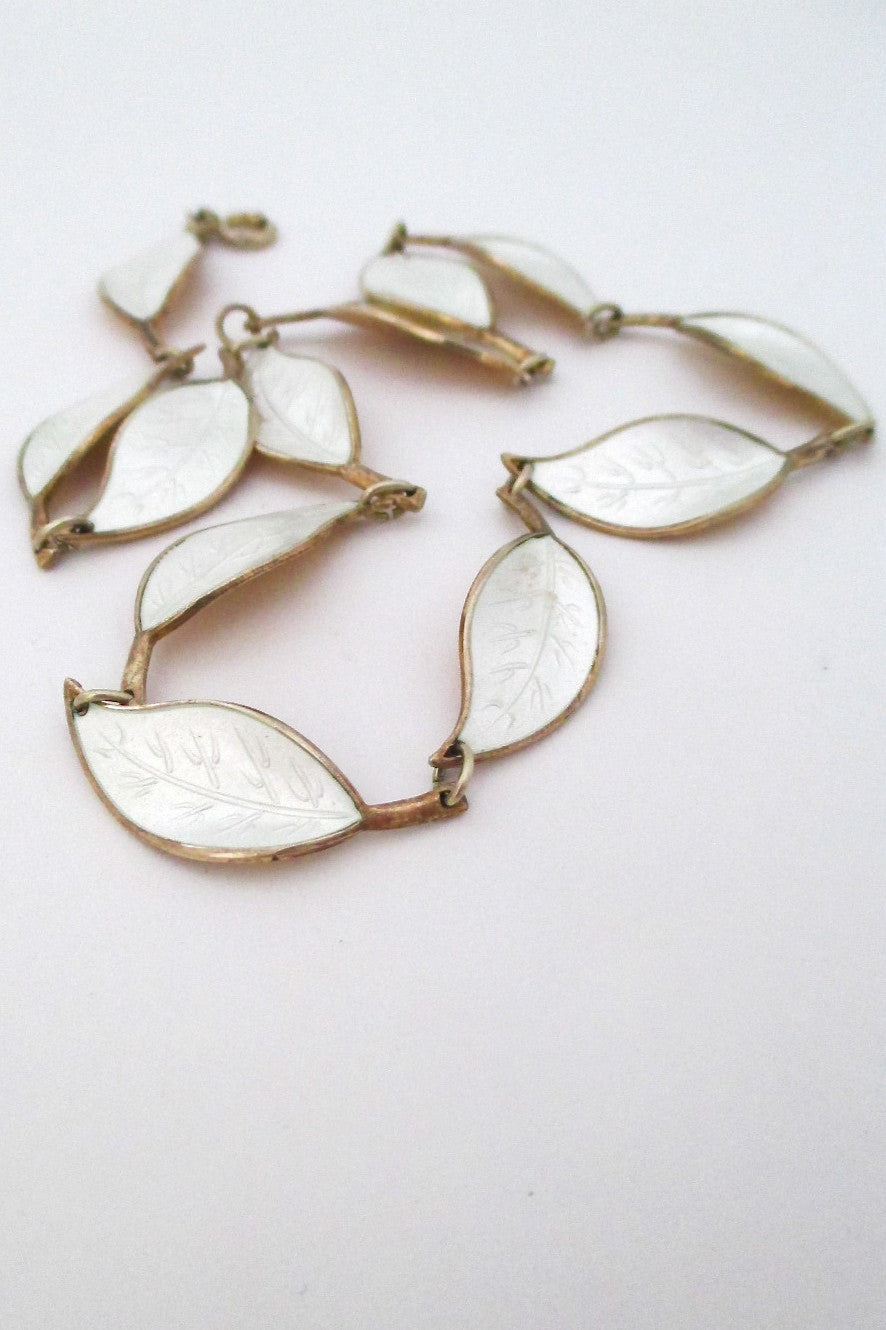 David-Andersen Norway vintage silver & enamel white leaf neacklace by Willy Winnaess