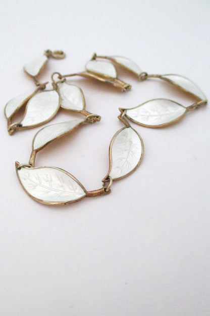 David-Andersen Norway vintage silver & enamel white leaf neacklace by Willy Winnaess