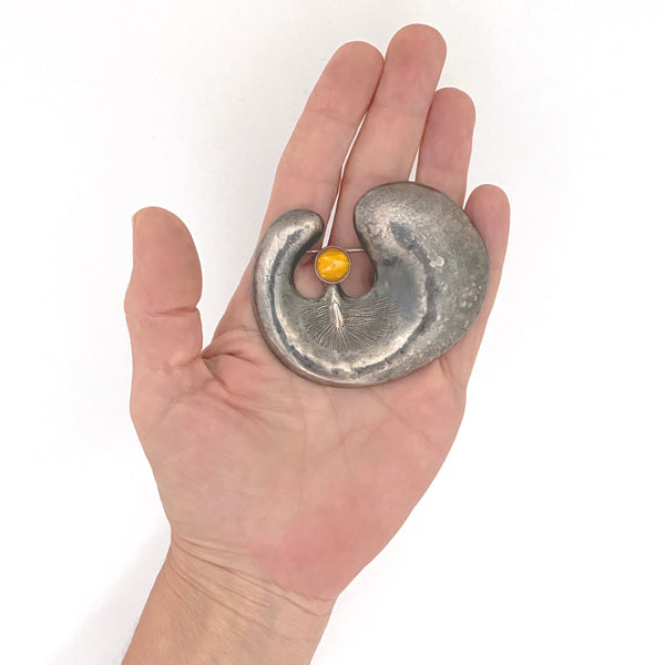 scale ORNO Poland vintage silver and amber extra large brooch