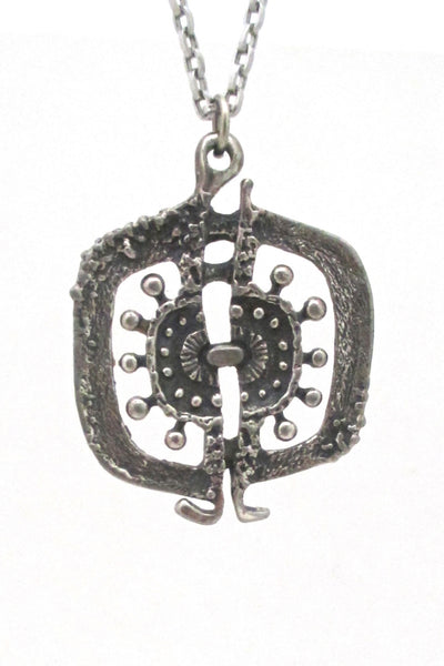 detail Guy Vidal Canada vintage brutalist pewter openwork pendant necklace