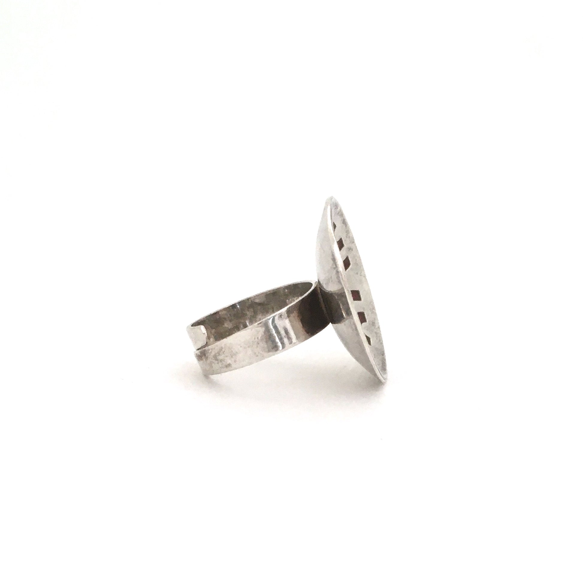 profile Aksel Holmsen Norway large vintage sterling silver red enamel ring Scandinavian Modern jewelry design