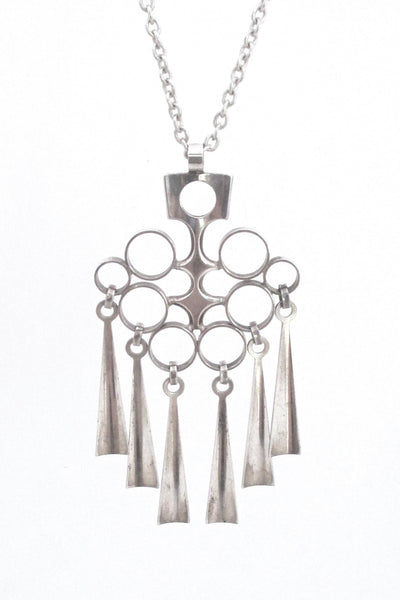 detail David Andersen Norway long Scandinavian modernist kinetic silver fringe pendant necklace