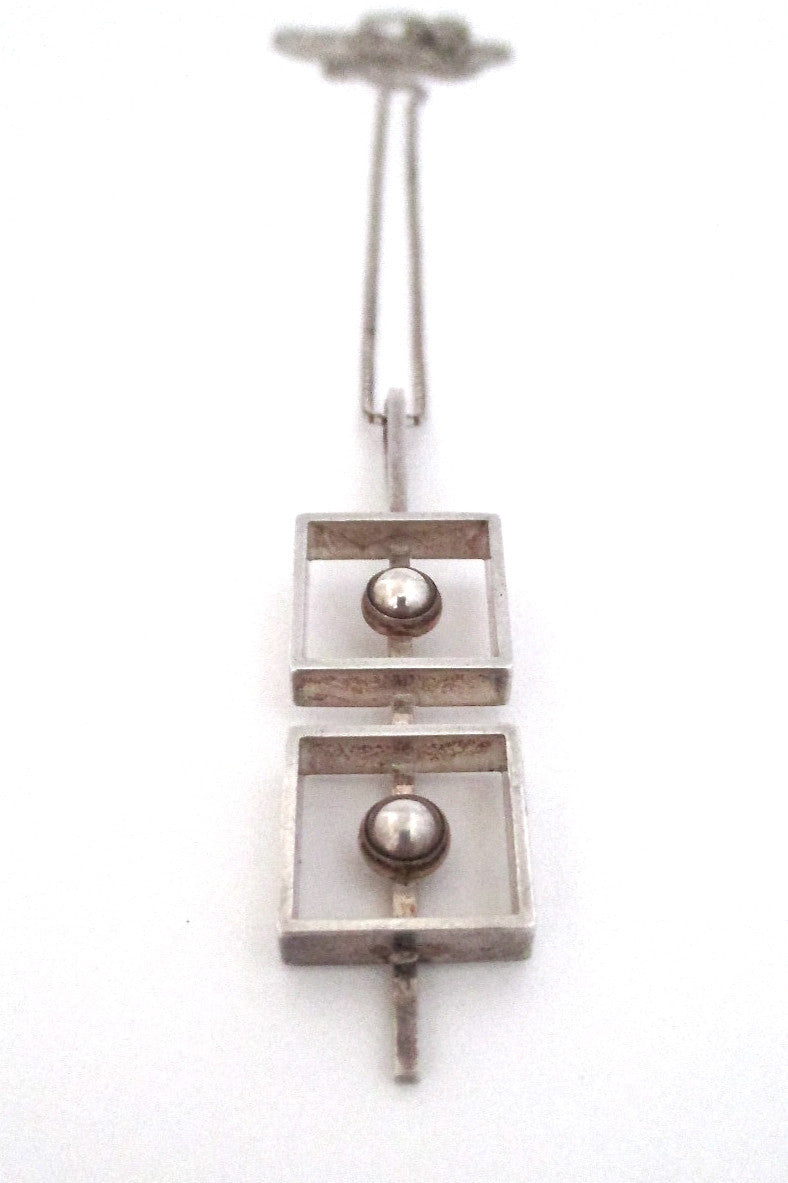 N E From Denmark vintage Scandinavian Modernist silver squares & spheres necklace