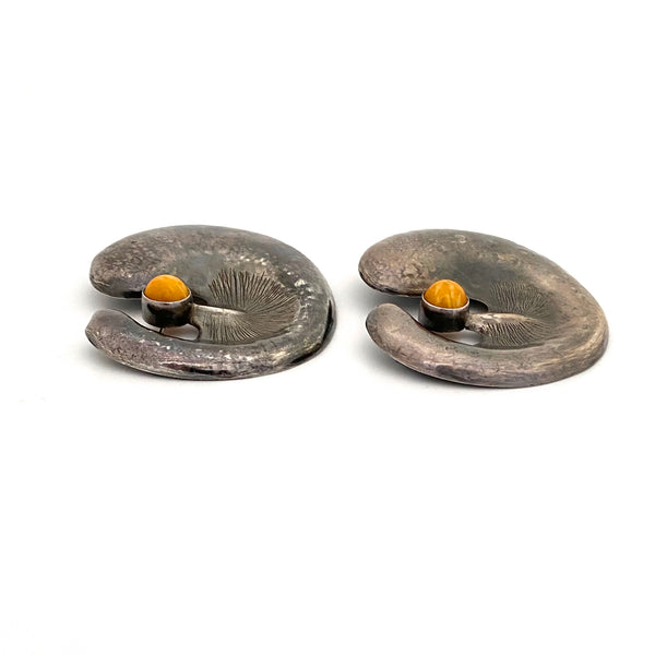 ORNO Poland extra large vintage silver & amber brooch