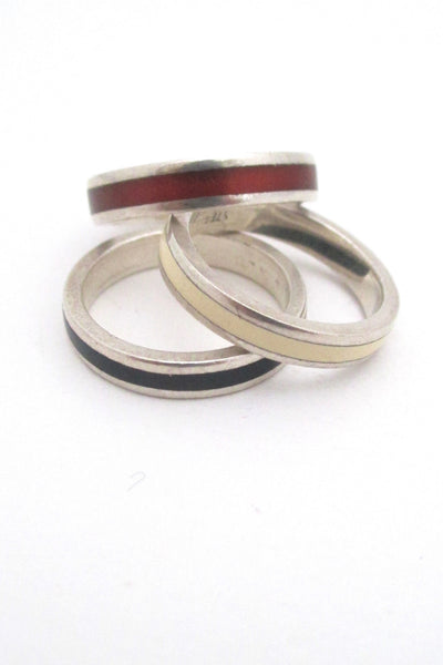 detail Walter Schluep Canada vintage modernist silver enamel ring set 