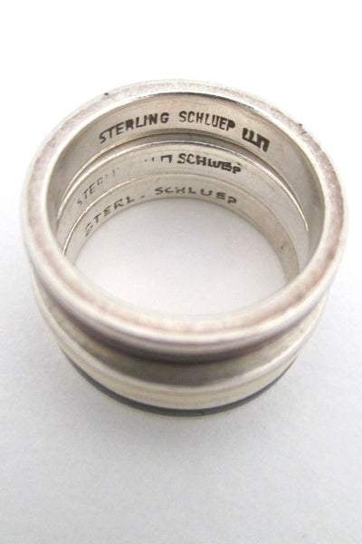 Walter Schluep silver & enamel stacking rings trio