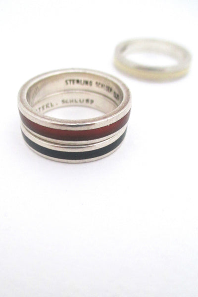 signature Walter Schluep Canada vintage modernist silver enamel ring set 