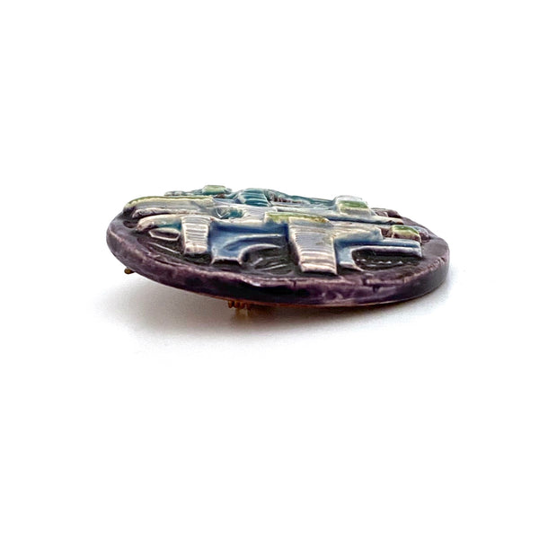 profile Avraham Pnina Gofer Israel vintage ceramic brooch pendant Modernist jewelry design