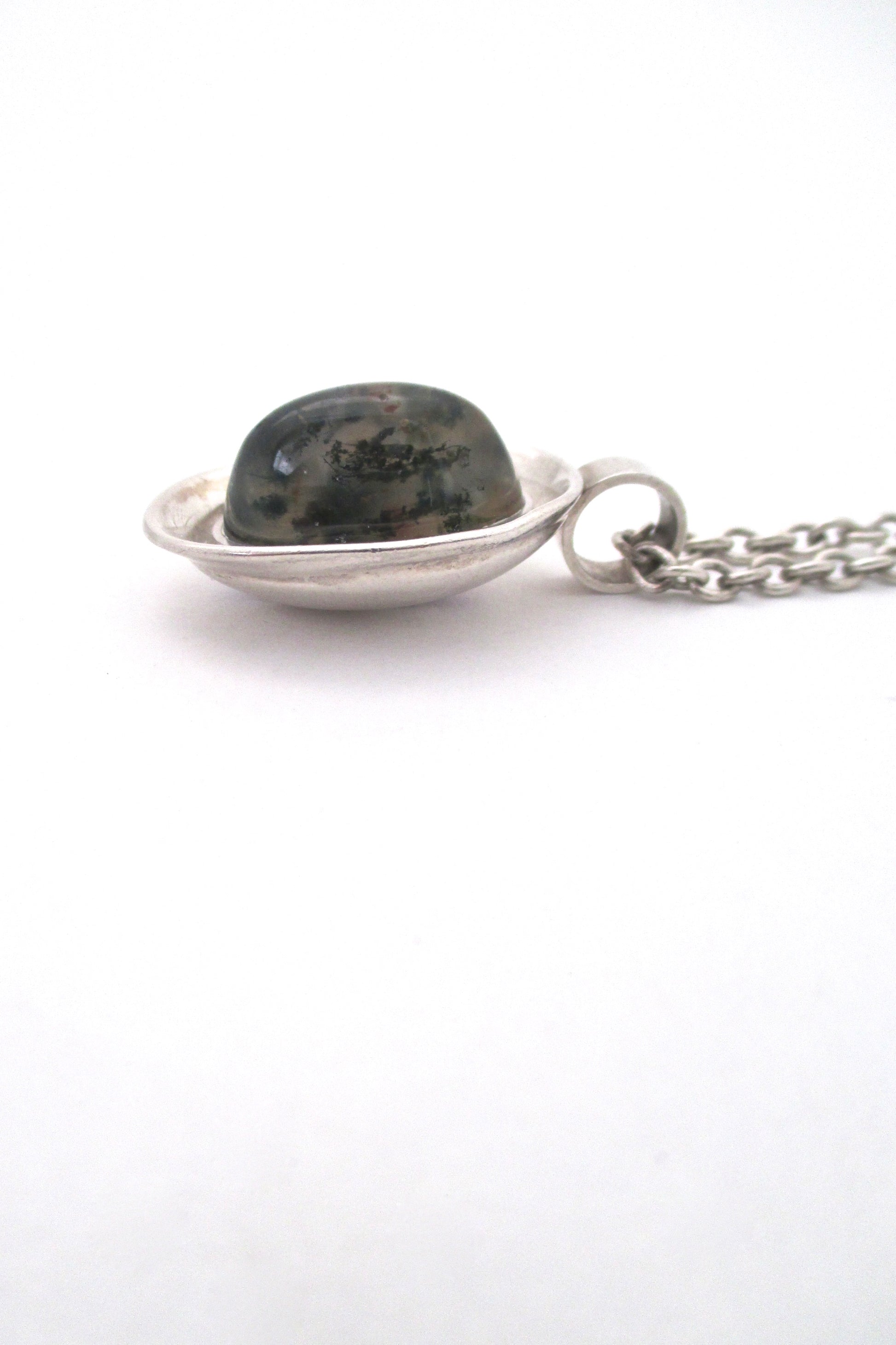 profile Elis Kauppi Kupittaan Kulta Finland vintage silver moss agate pendant necklace