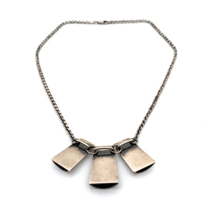 three part textured & dimensional silver necklace