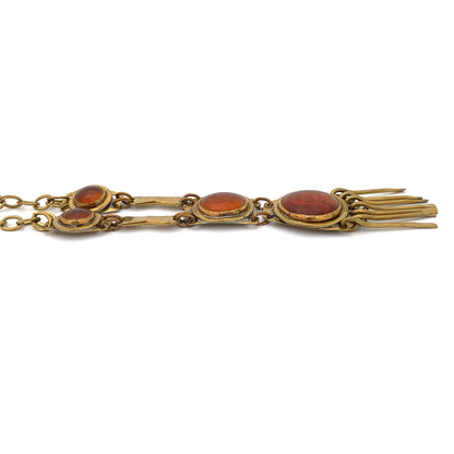 profile Rafael Alfandary Canada vintage brass amber glass four stone fringe necklace