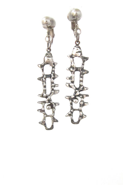 Guy Vidal Canada brutalist pewter knobbly windows drop earrings