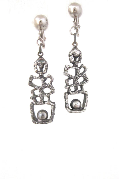 Guy Vidal Canada brutalist pewter ball on a ledge drop earrings