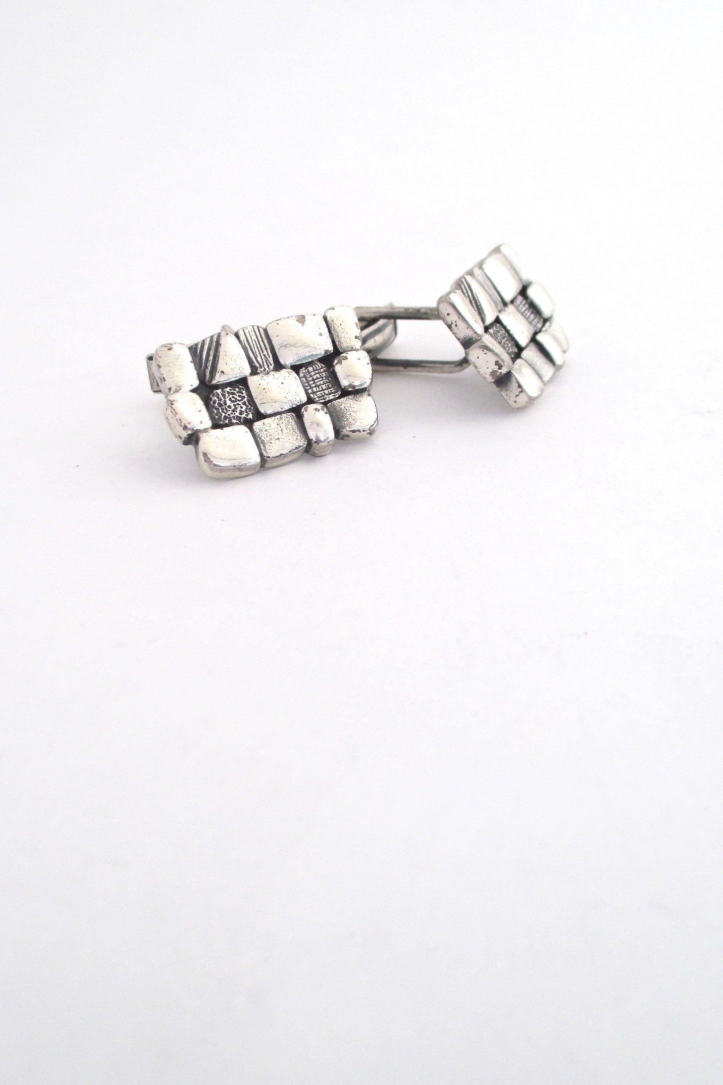 detail Guy Vidal Canada vintage brutalist pewter textured squares cufflinks