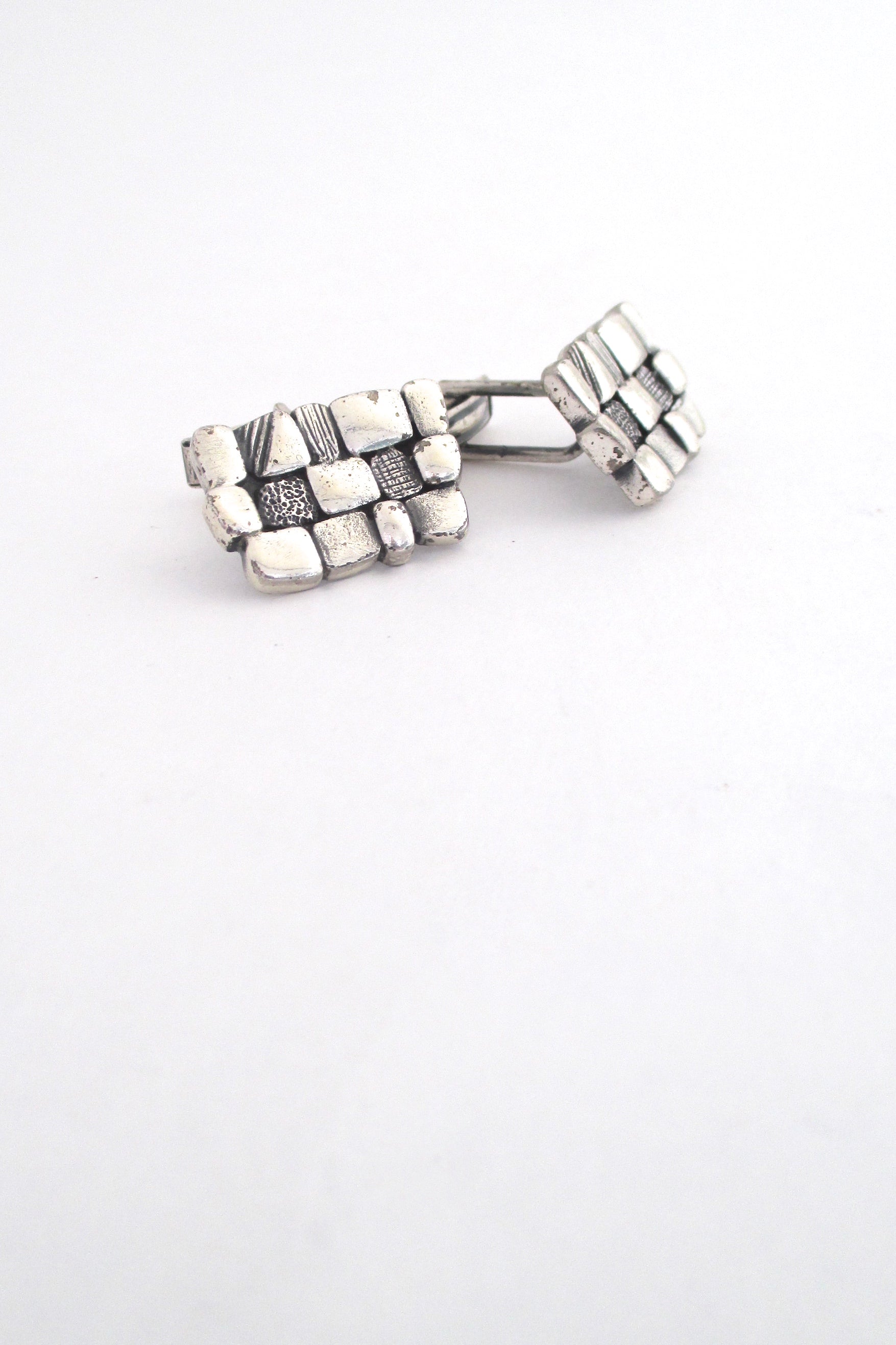detail Guy Vidal Canada vintage brutalist pewter textured squares cufflinks