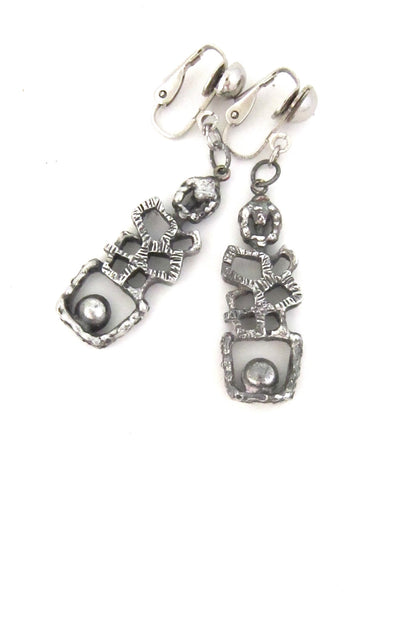 Guy Vidal Canada brutalist pewter ball on a ledge drop earrings