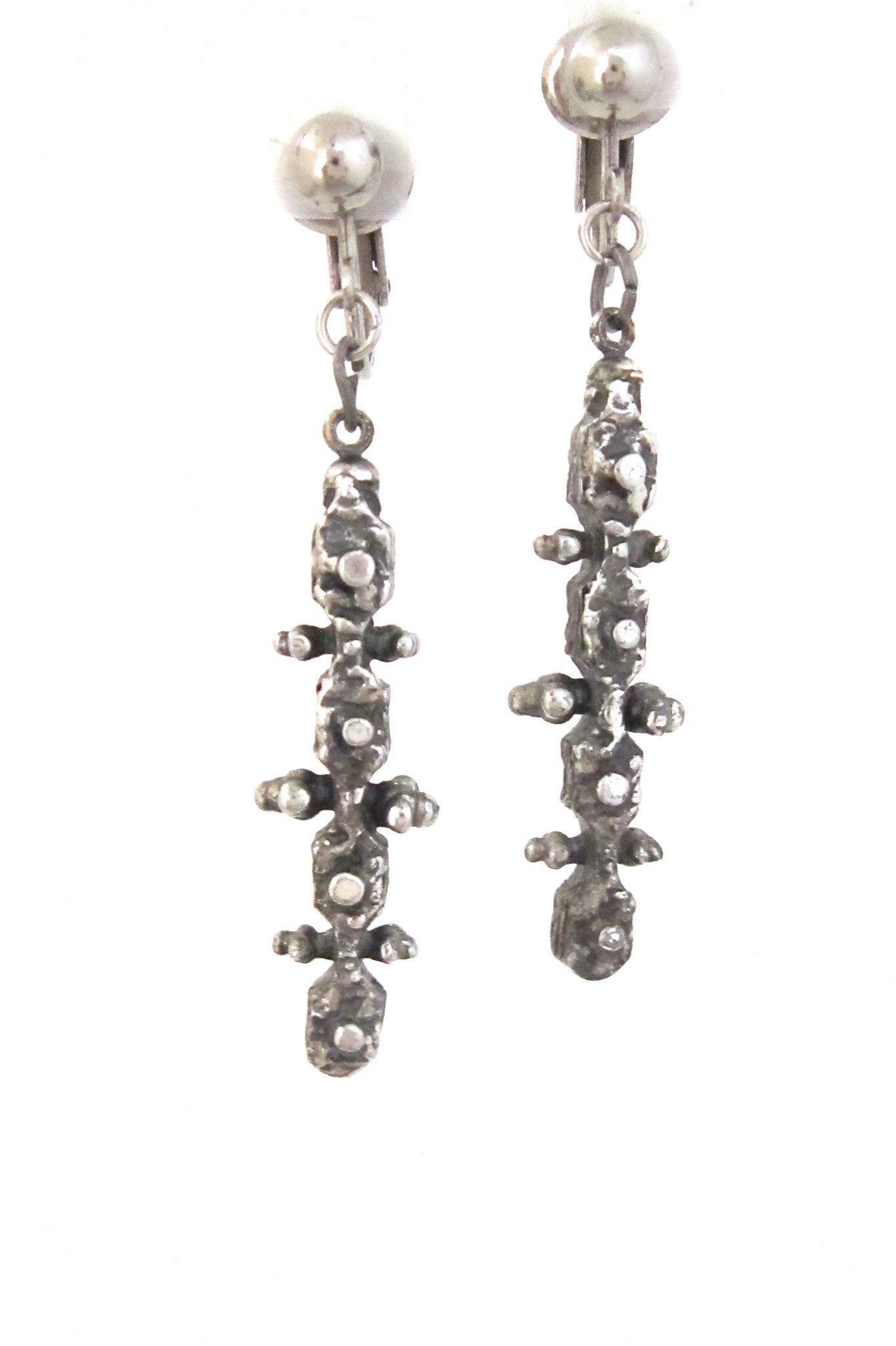 Guy Vidal Canada brutalist pewter knobbly drop earrings