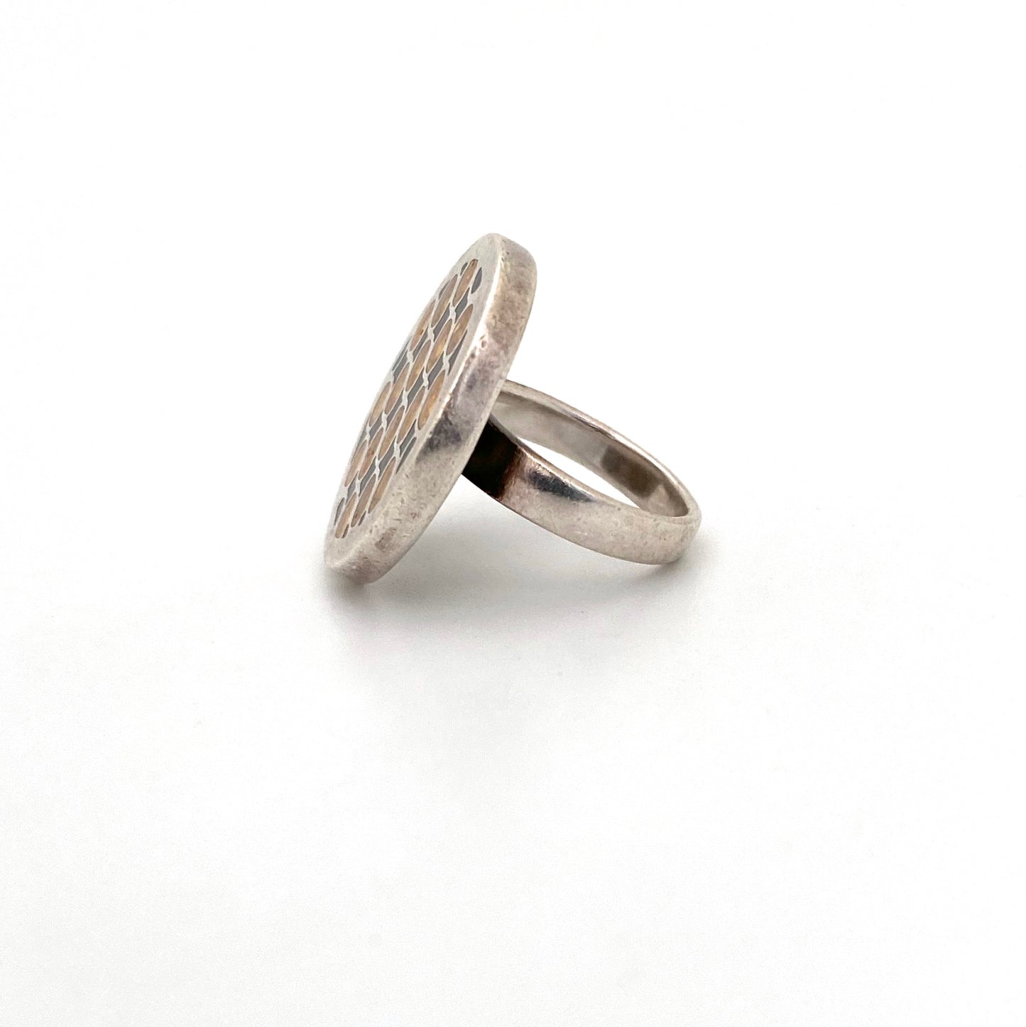 profile vintage silver enamel large ring Modernist jewelry design