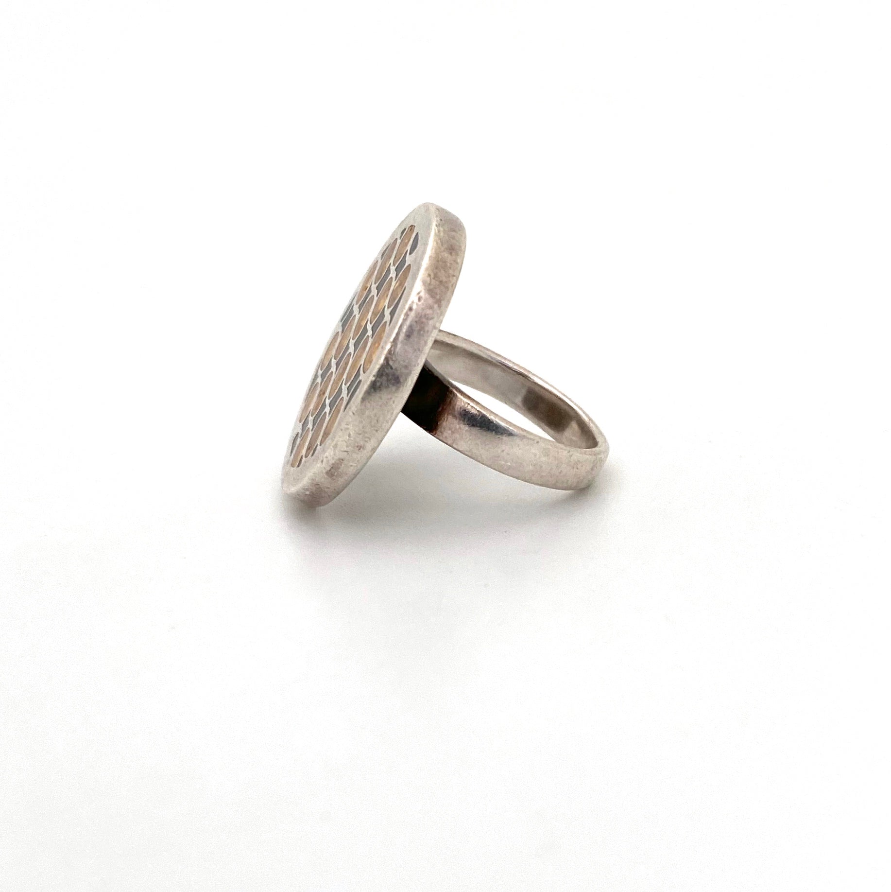 profile vintage silver enamel large ring Modernist jewelry design