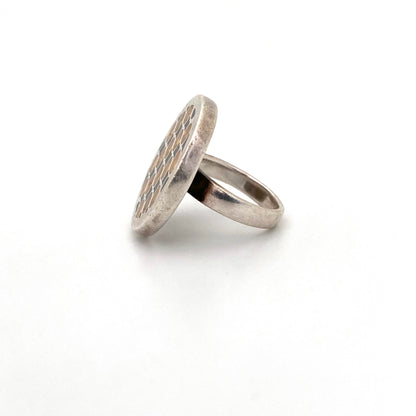 profile vintage silver enamel large ring Modernist jewelry design