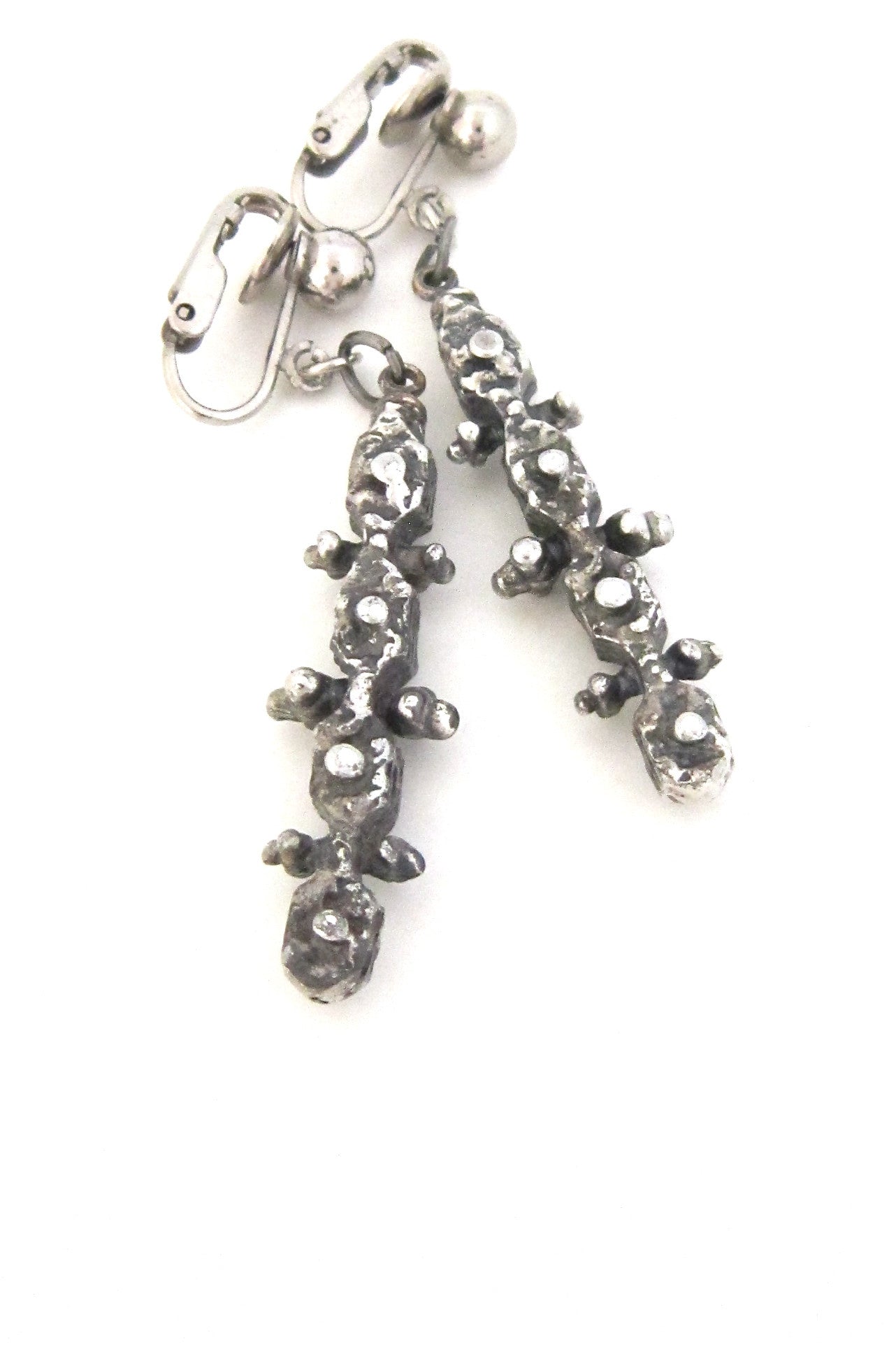 Guy Vidal Canada brutalist pewter knobbly drop earrings