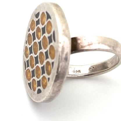 silver and enamel large ring