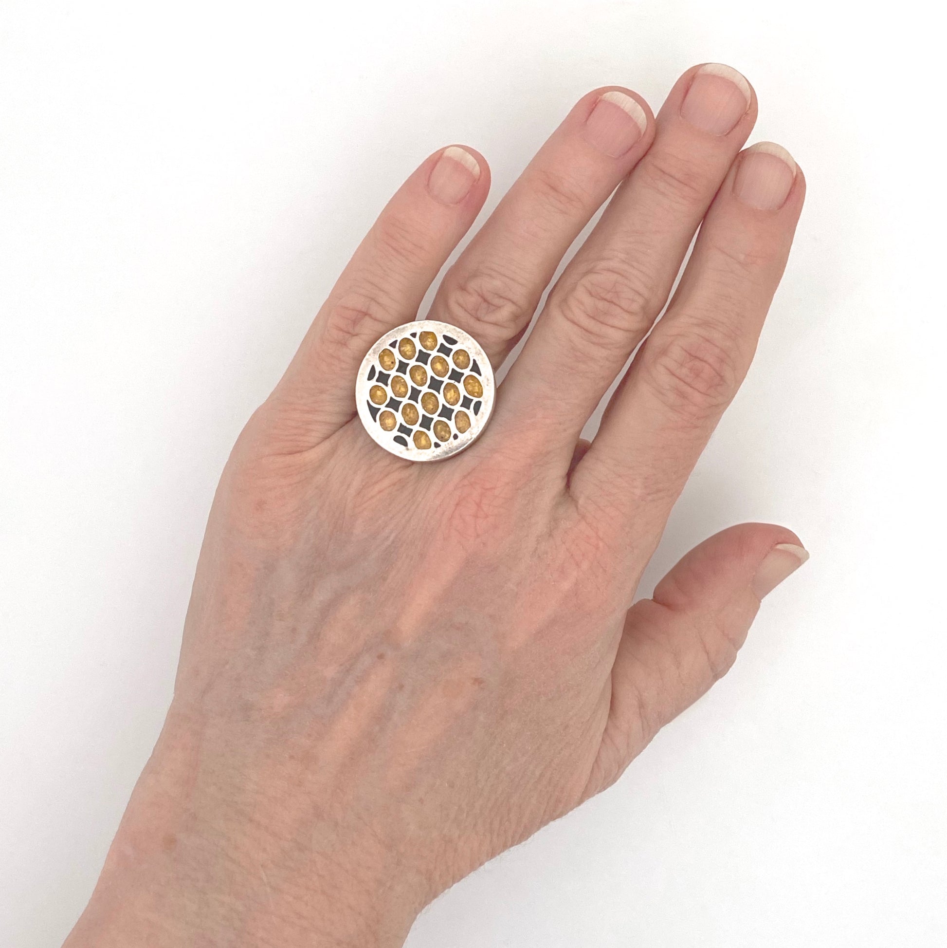scale vintage silver enamel large ring Modernist jewelry design