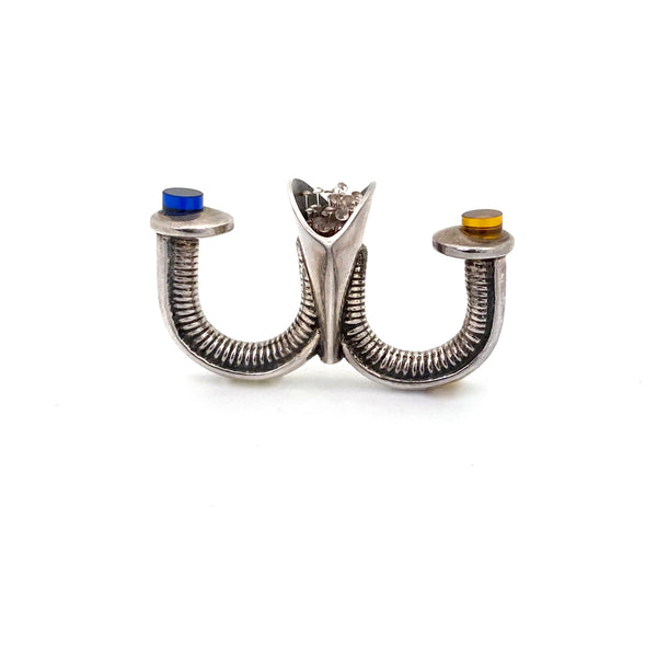 profile Wal van Heeckeren Australia vintage silver sapphire fiber optic filament two finger ring