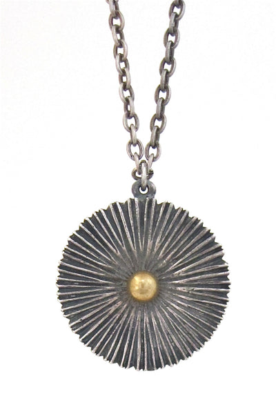 Robert Larin Canada vintage brutalist pewter and bronze radiant sphere necklace